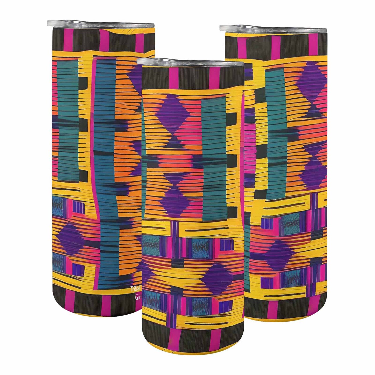 African Art, tall stainless steel insulated tumbler, travel mug, design 42