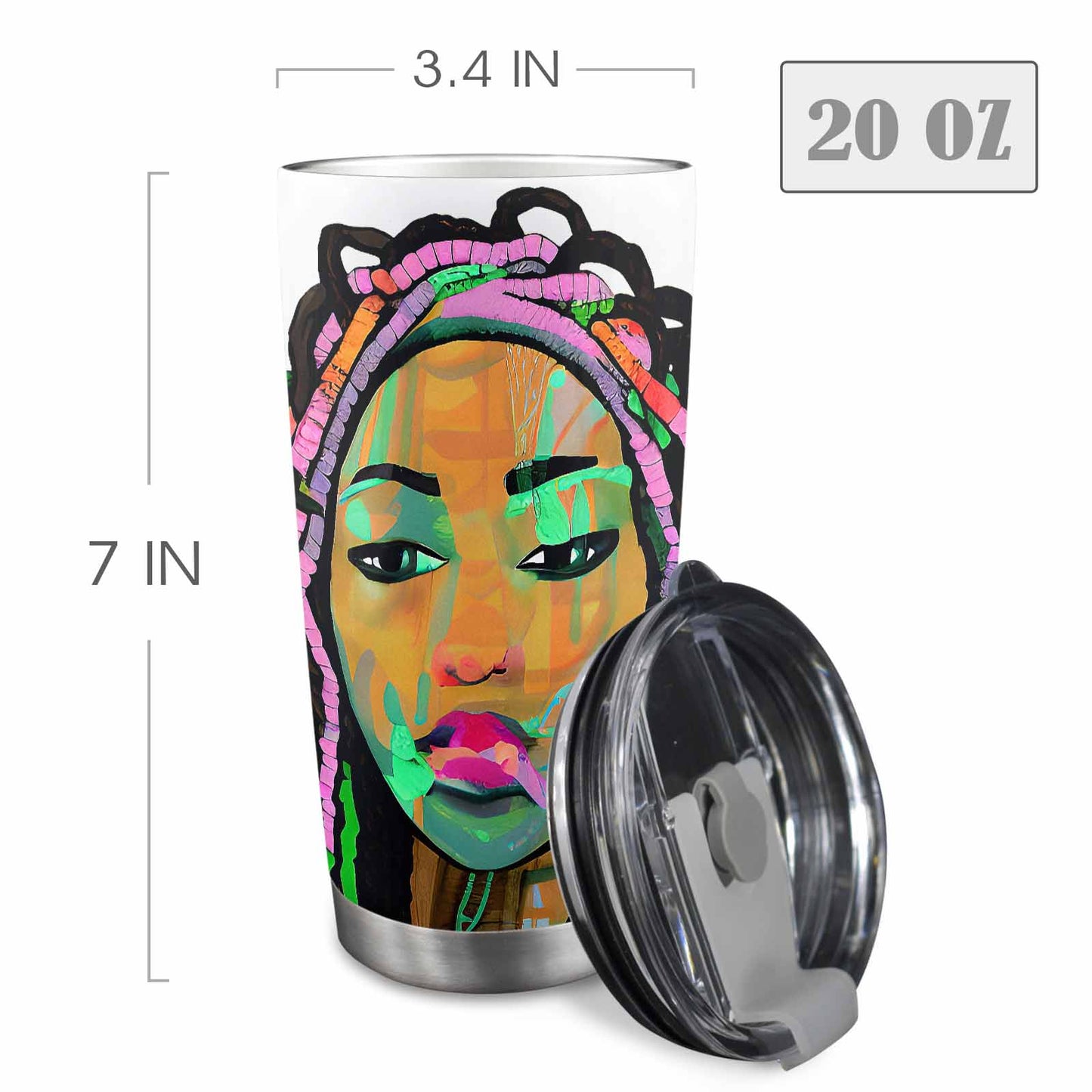 Dreads & Braids, Transparent Tumbler, mug, african tribal, outline BL, Fulangiara 3