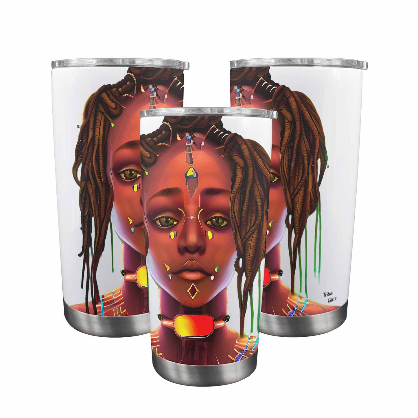 Dreads & Braids, Transparent Tumbler, mug, african tribal, outline BL, Fulangiara 45