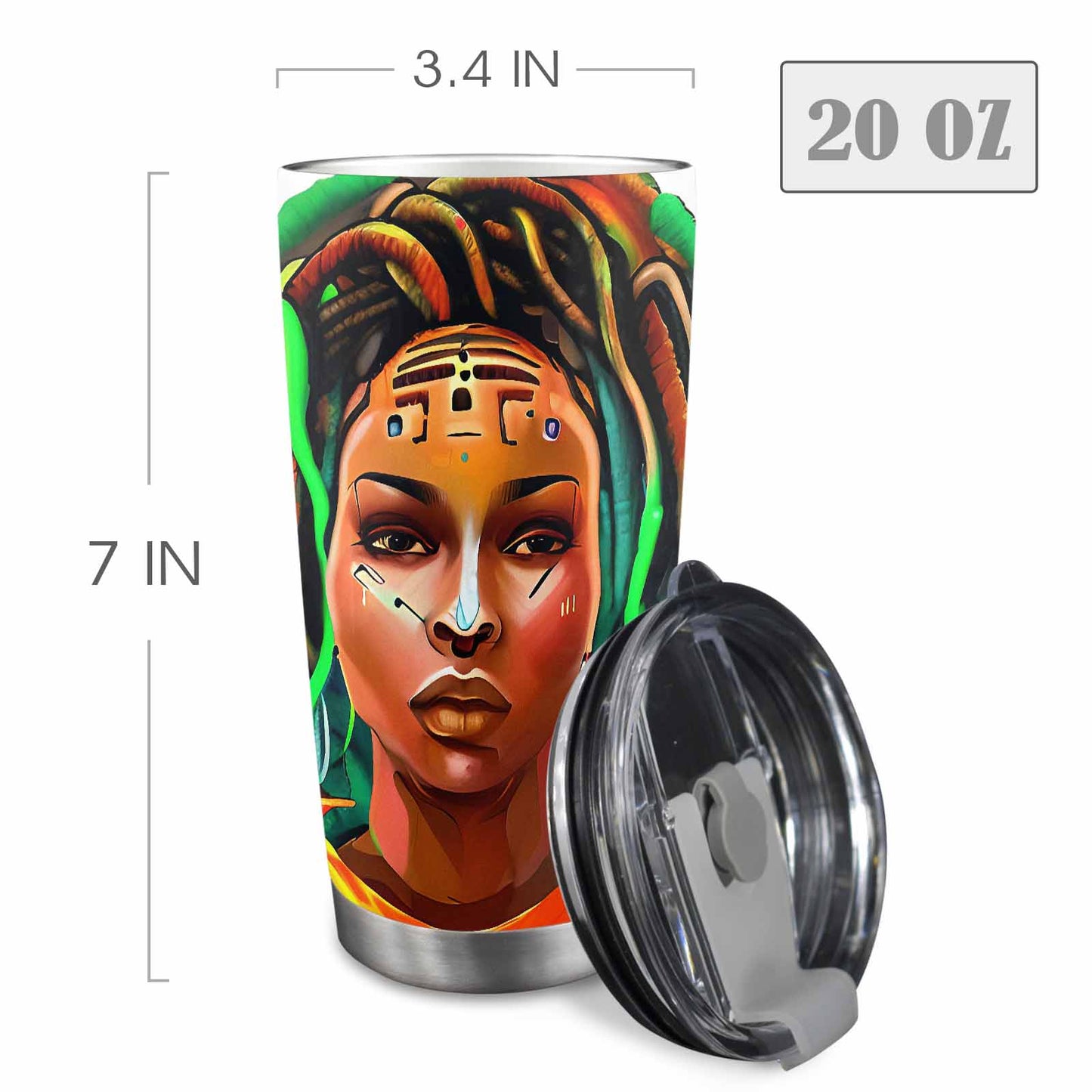 Dreads & Braids, Transparent Tumbler, mug, african tribal, outline BL, Fulangiara 48