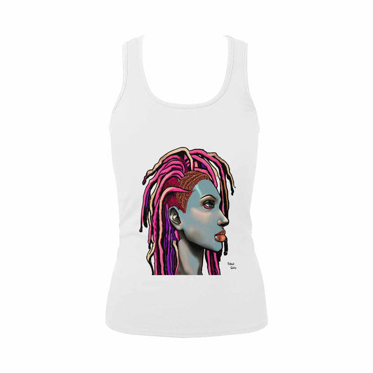 Dreads & Braids, WHITE tank top, cotton, african tribal, outline BL, Fulangiara 5