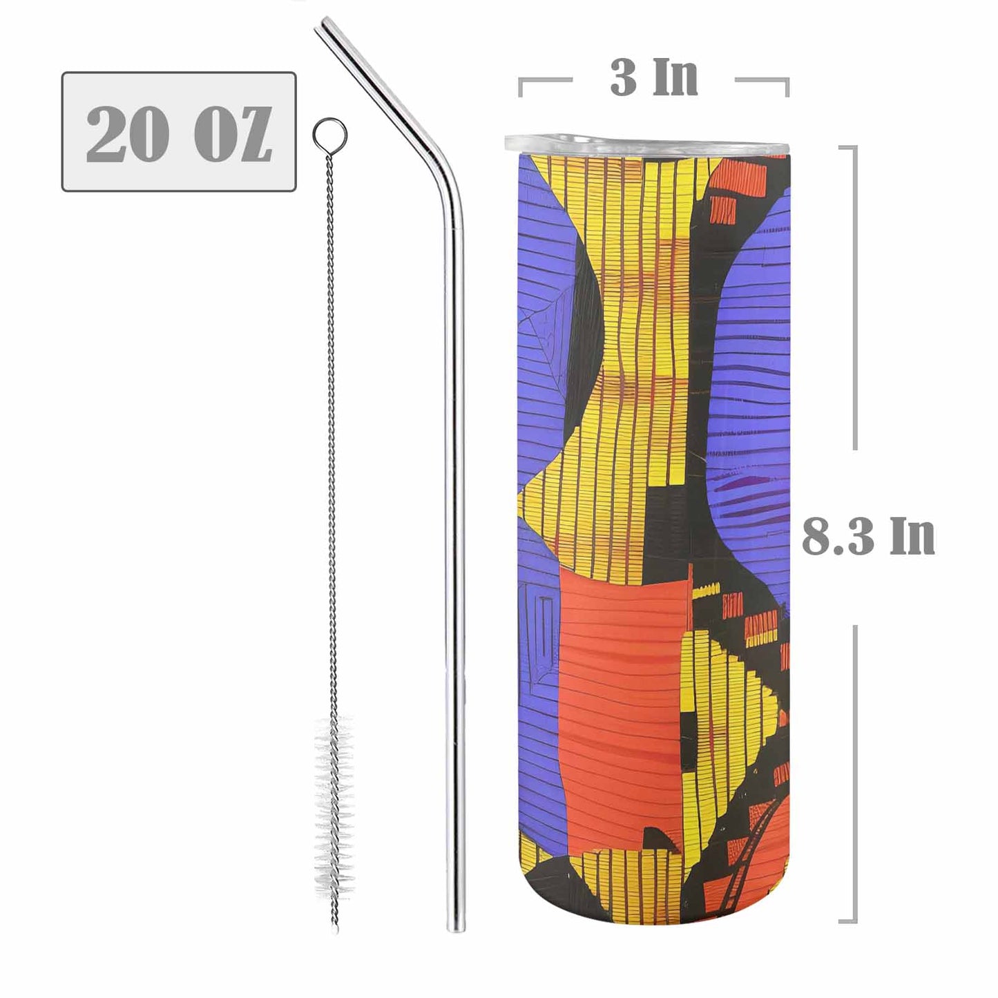 African Art, tall stainless steel insulated tumbler, travel mug, design 37