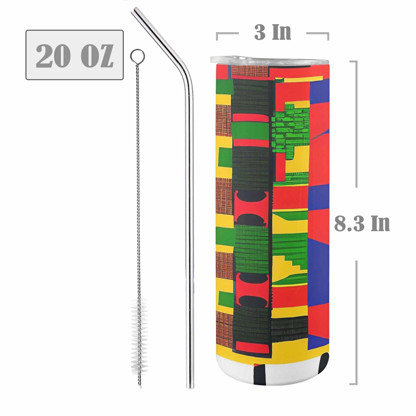 African Art, tall stainless steel insulated tumbler, travel mug, design 12