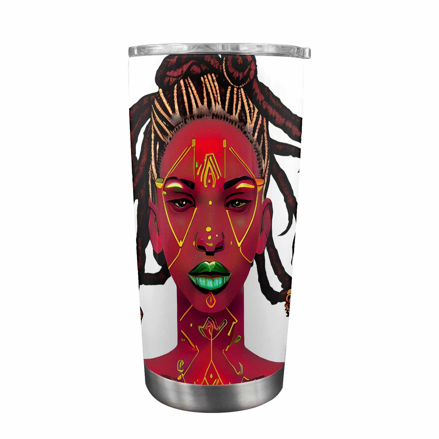 Dreads & Braids, Transparent Tumbler, mug, african tribal, outline BL, Fulangiara 49