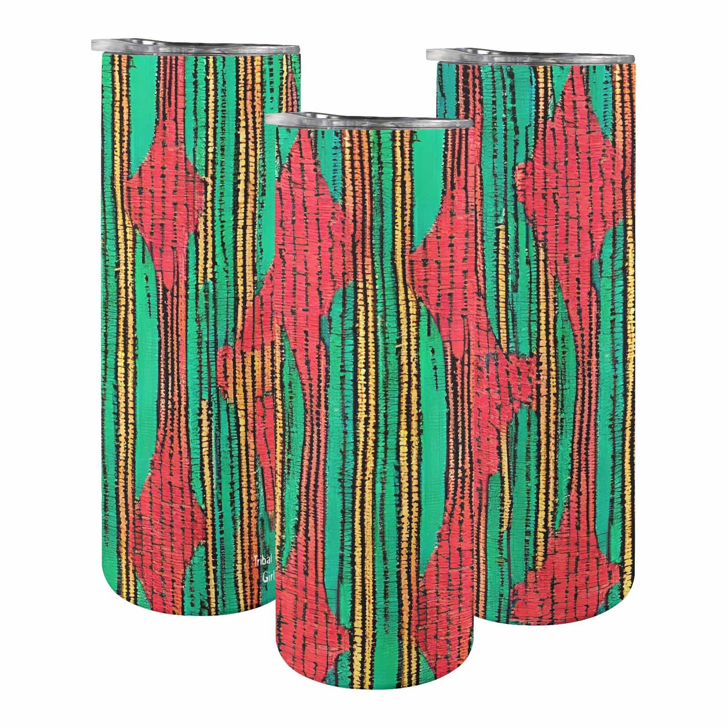 African Art, tall stainless steel insulated tumbler, travel mug, design 11