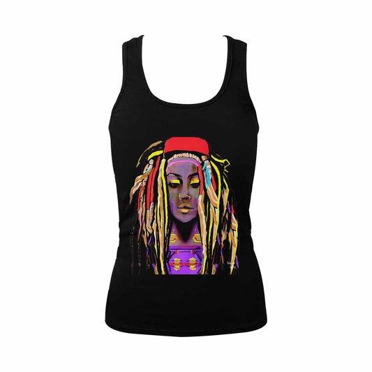 Dreads & Braids, BLACK tank top, cotton, african tribal, outline WL, Fulangiara 14