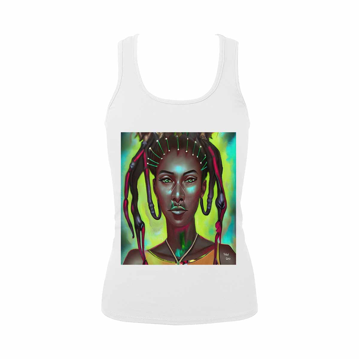 Dreads & Braids, WHITE tank top, cotton, african tribal, full image Fulangiara 31