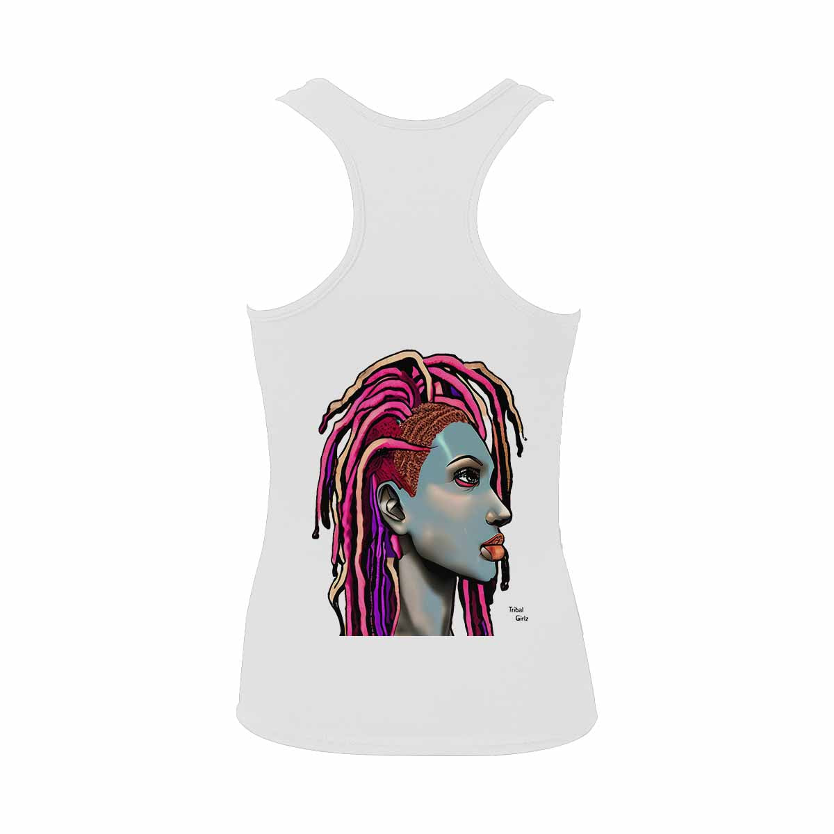 Dreads & Braids, WHITE tank top, cotton, african tribal, outline BL, Fulangiara 5