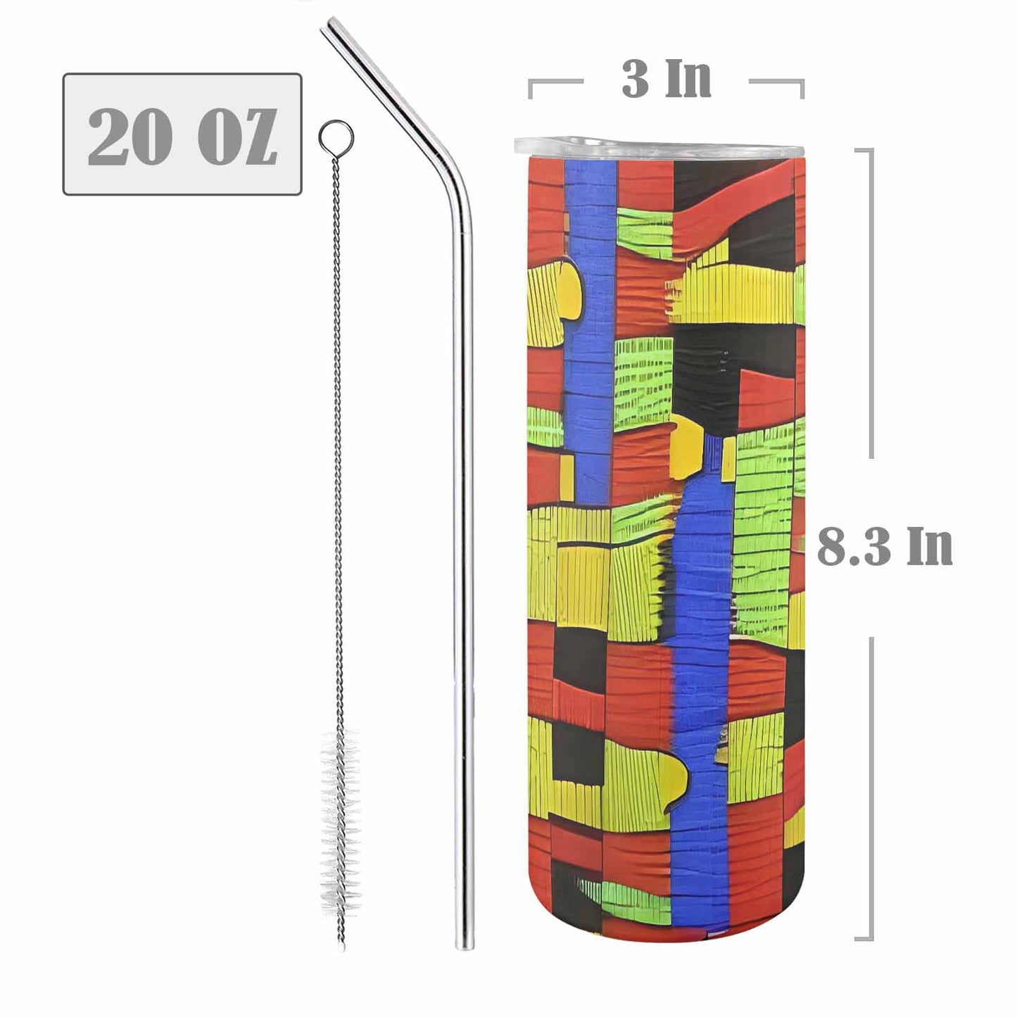 African Art, tall stainless steel insulated tumbler, travel mug, design 01