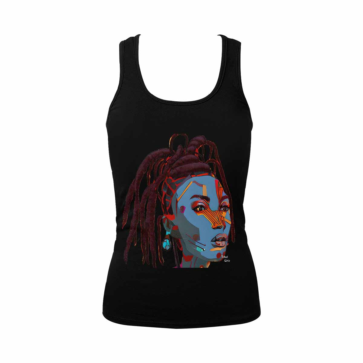 Dreads & Braids, BLACK tank top, cotton, african tribal, outline WL, Fulangiara 23