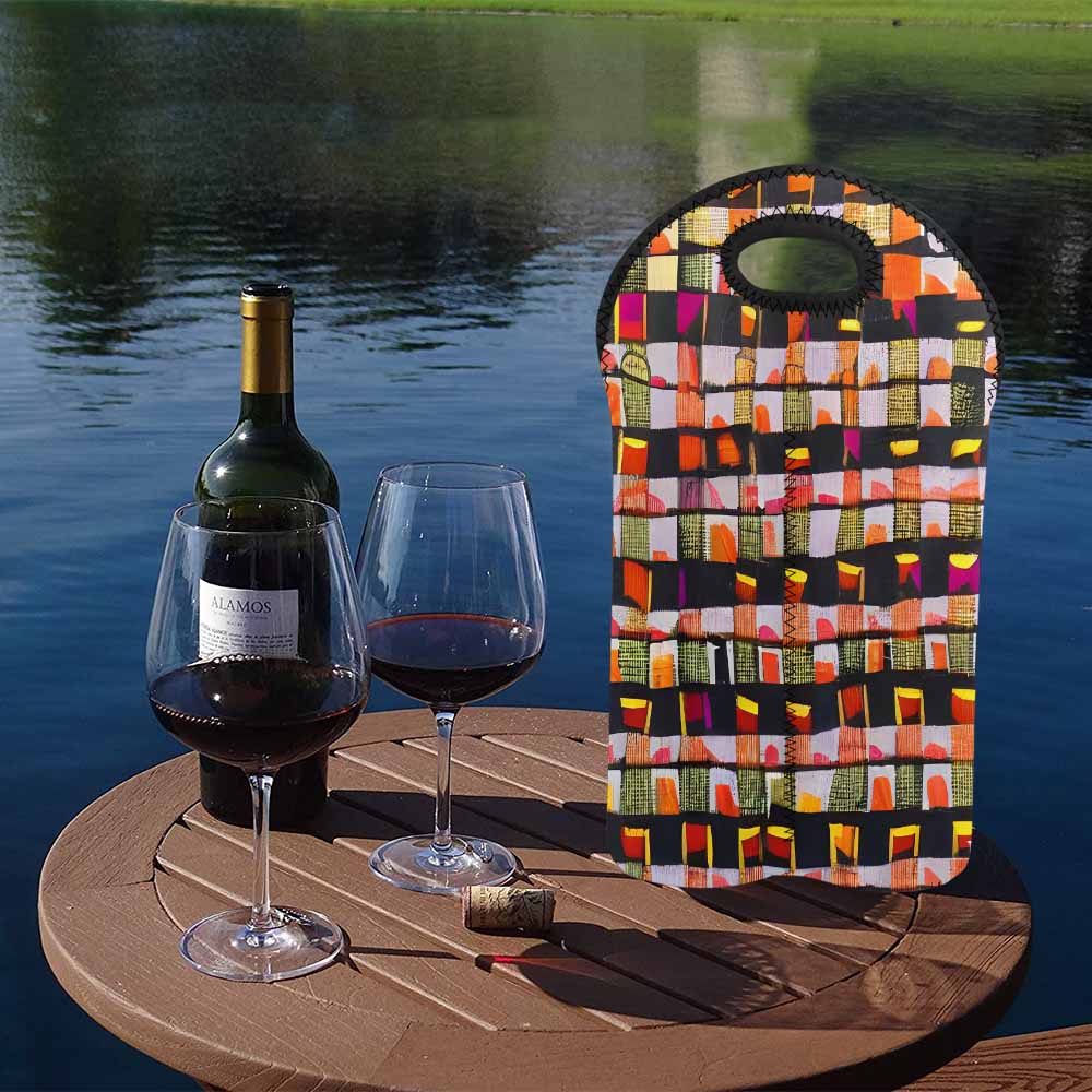 African Art, chic 2 bottle wine bag, design 17