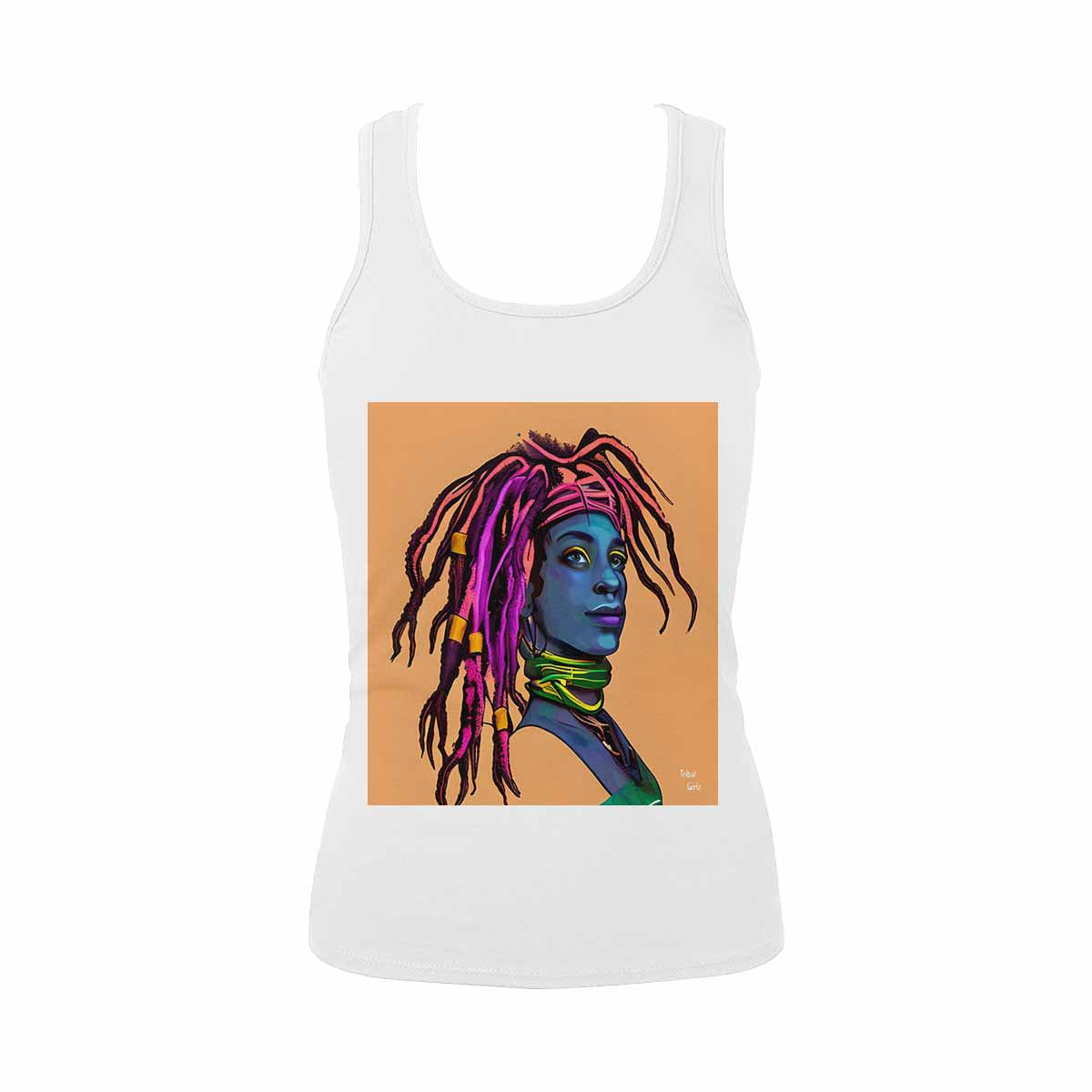 Dreads & Braids, WHITE tank top, cotton, african tribal, full image Fulangiara 10