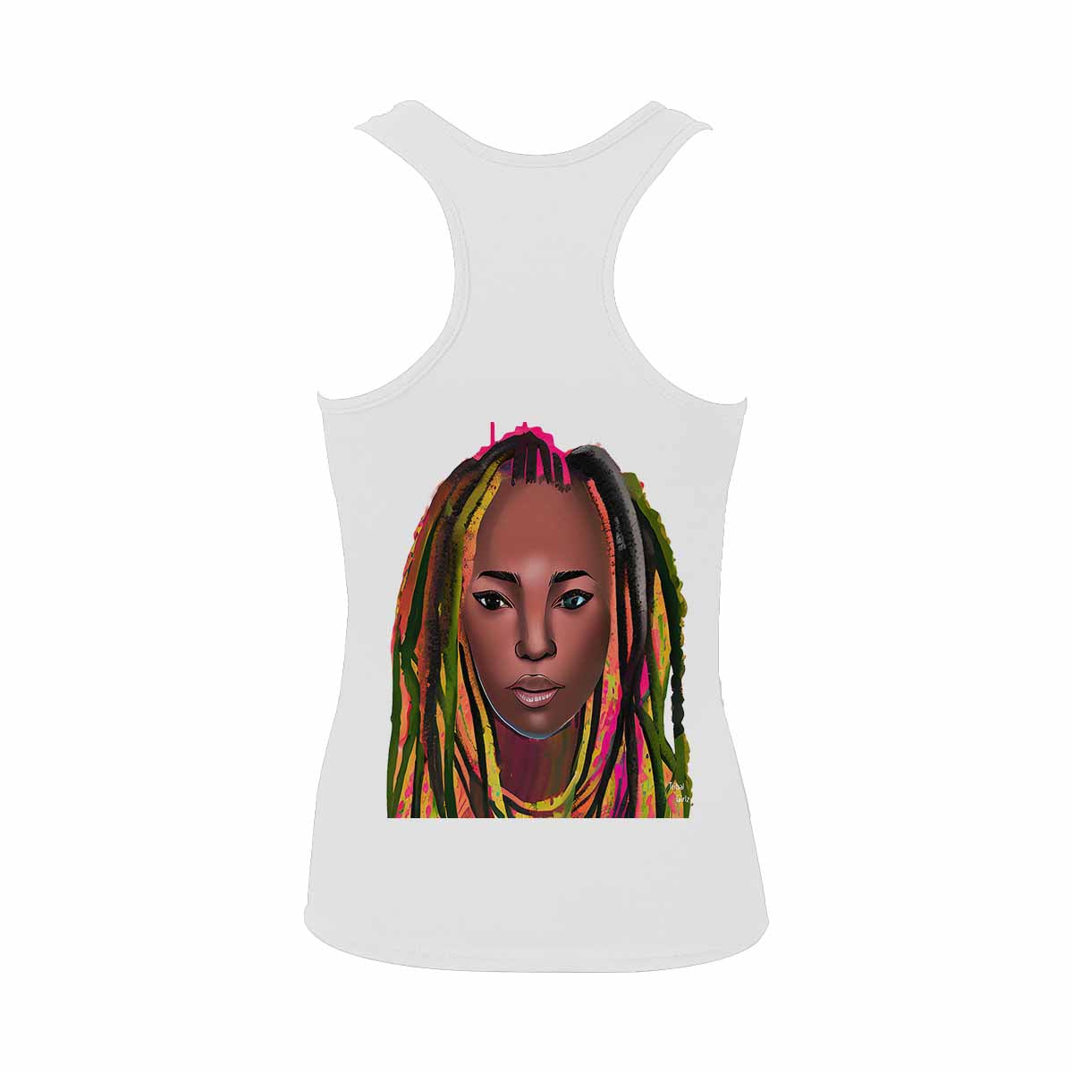 Dreads & Braids, WHITE tank top, cotton, african tribal, outline MCL, Fulangiara 12