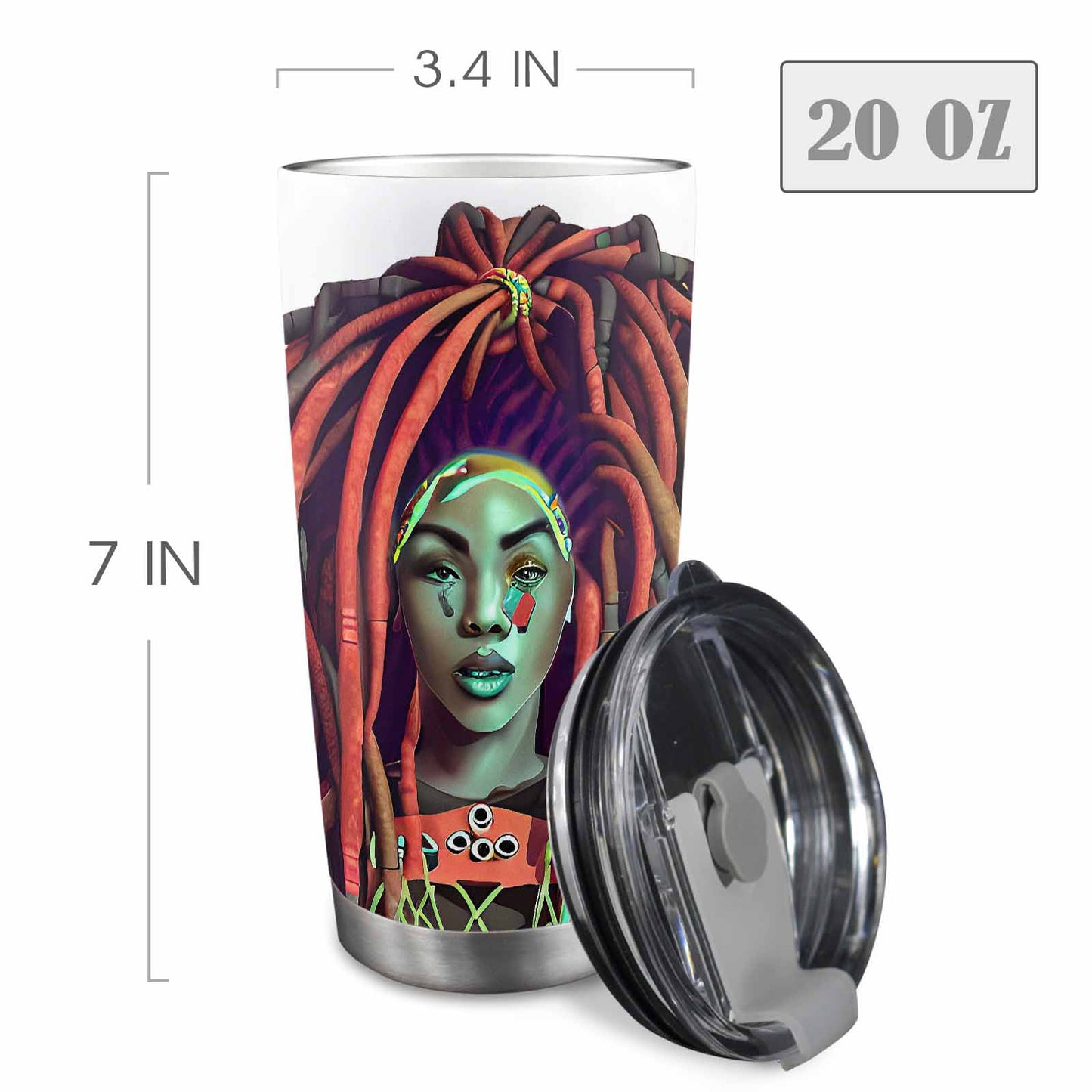 Dreads & Braids, Transparent Tumbler, mug, african tribal, outline BL, Fulangiara 34