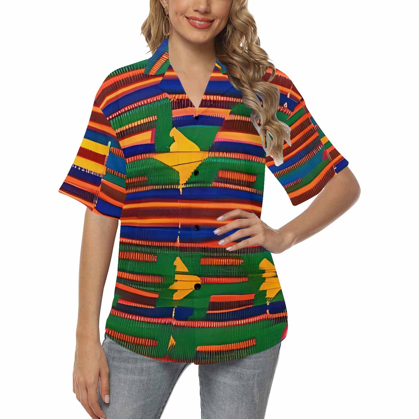African Art, womens Hawaiian shirt, design 07