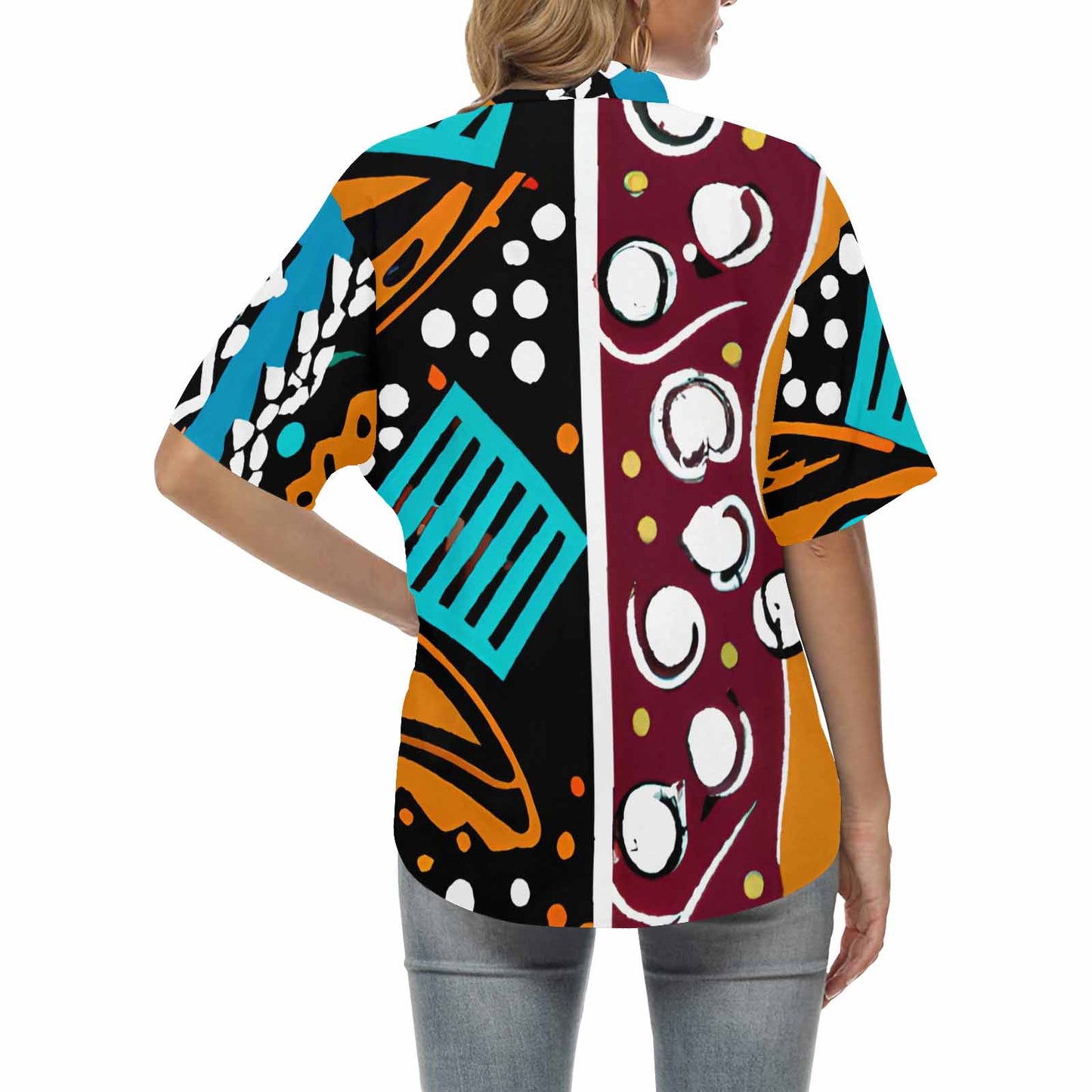 African Art, womens Hawaiian shirt, design 36