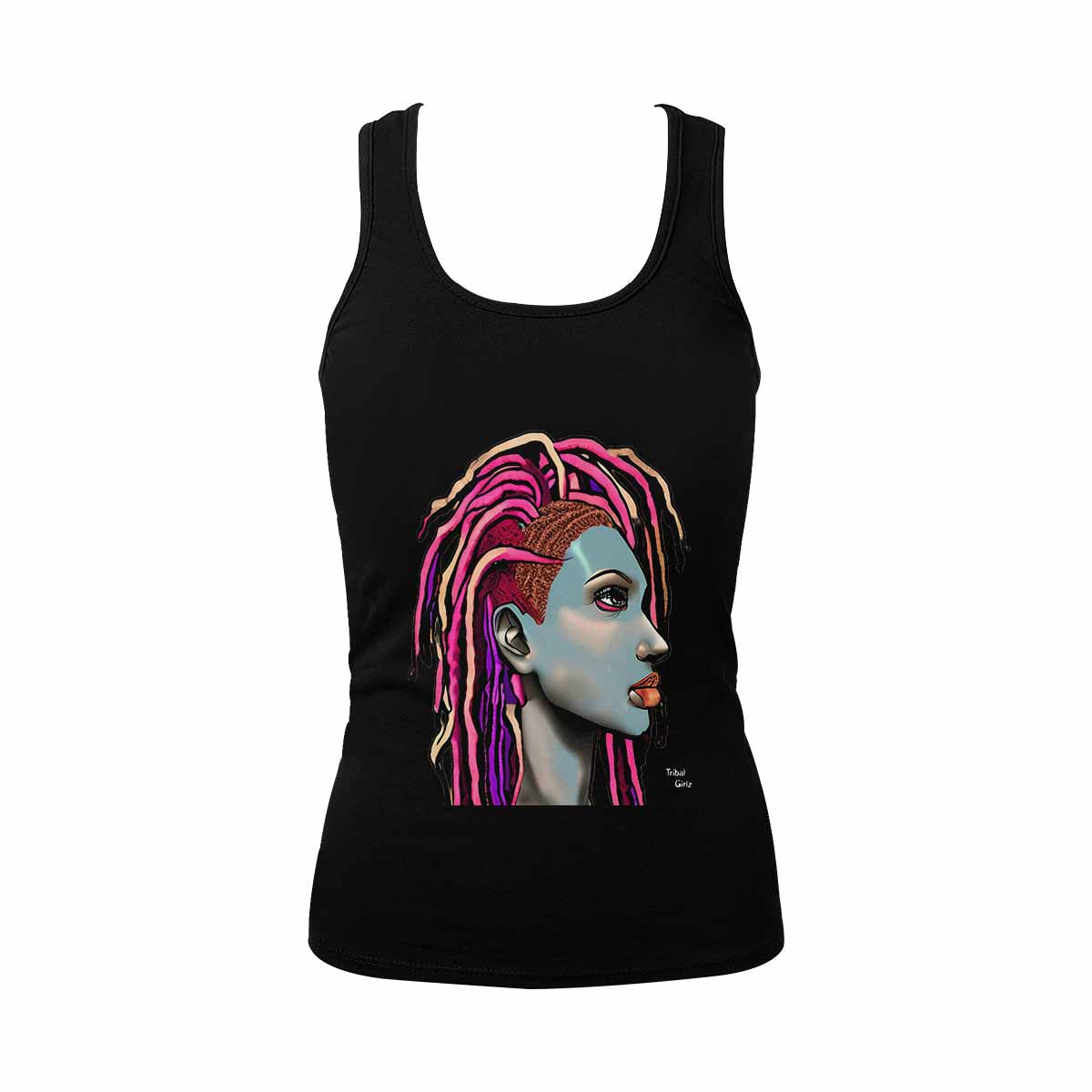 Dreads & Braids, BLACK tank top, cotton, african tribal, outline WL, Fulangiara 5