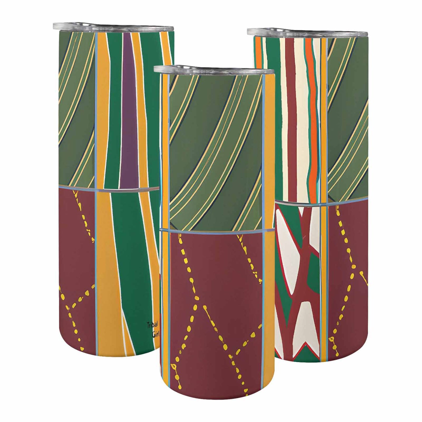 African Art, tall stainless steel insulated tumbler, travel mug, design 43