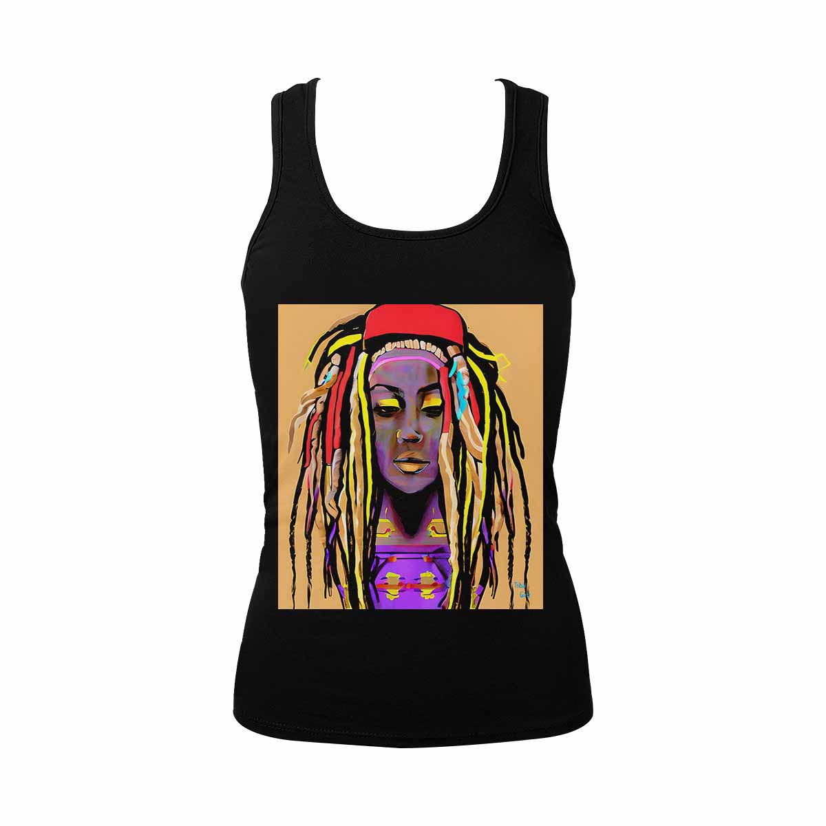 Dreads & Braids, BLACK tank top, cotton, african tribal, full image Fulangiara 14