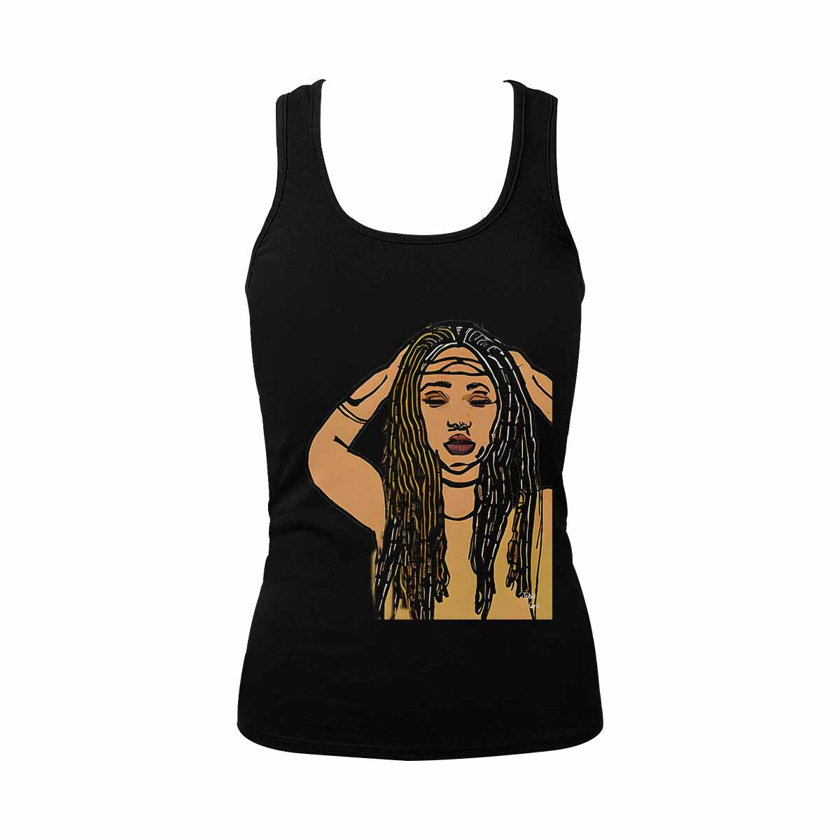 Dreads & Braids, BLACK tank top, cotton, african tribal, outline MCL, Fulangiara 24