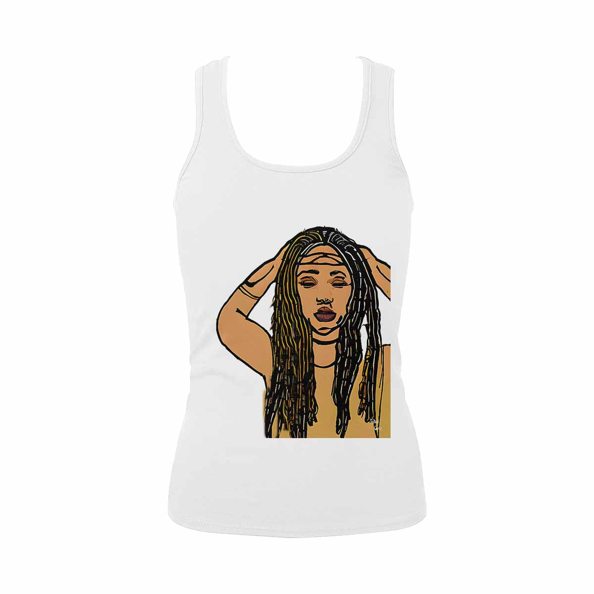 Dreads & Braids, WHITE tank top, cotton, african tribal, outline MCL, Fulangiara 24