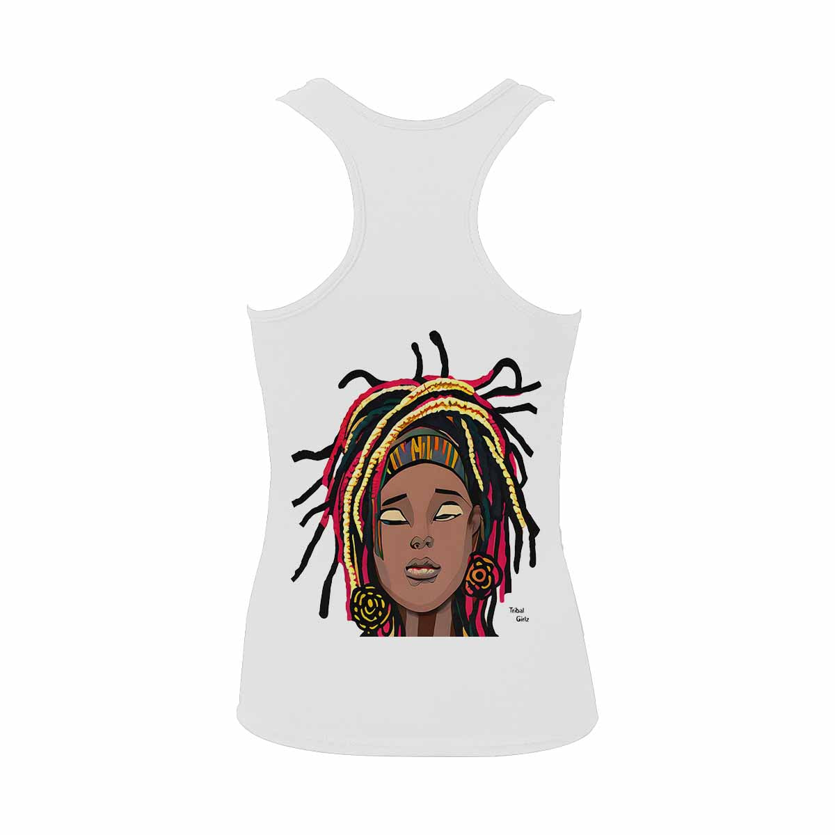 Dreads & Braids, WHITE tank top, cotton, african tribal, outline BL, Fulangiara 20