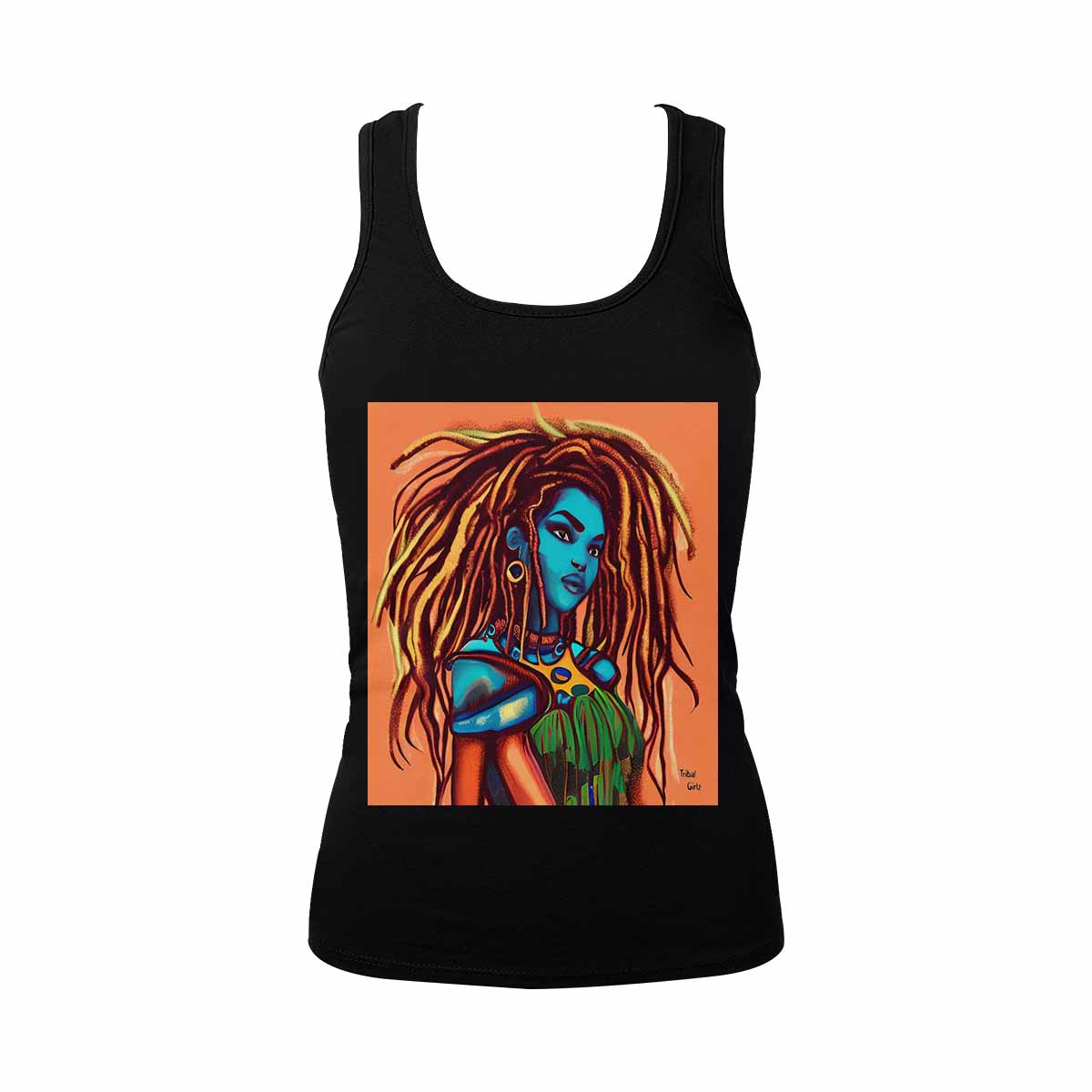 Dreads & Braids, BLACK tank top, cotton, african tribal, full image Fulangiara 30