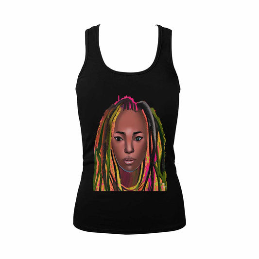 Dreads & Braids, BLACK tank top, cotton, african tribal, outline MCL, Fulangiara 12