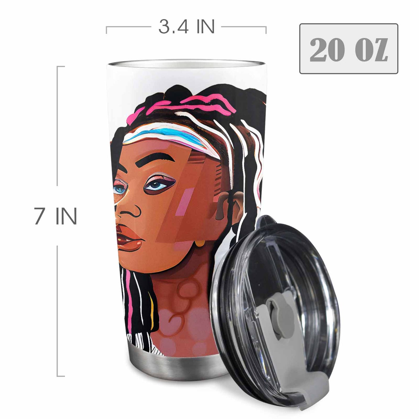 Dreads & Braids, Transparent Tumbler, mug, african tribal, outline BL, Fulangiara 16