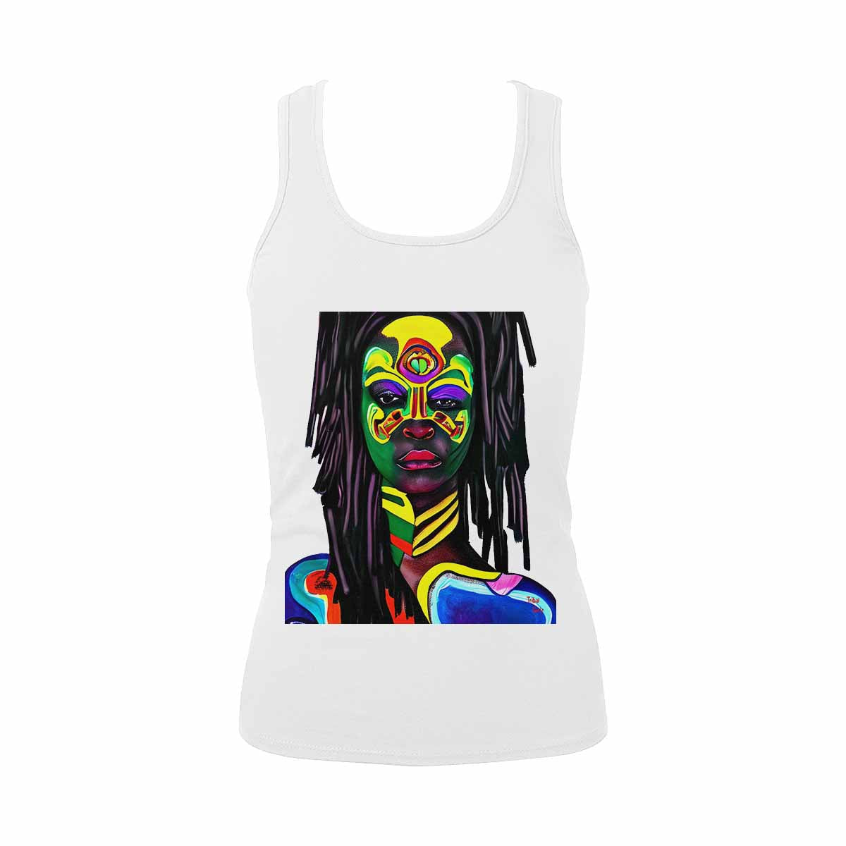 Dreads & Braids, WHITE tank top, cotton, african tribal, outline MCL, Fulangiara 15