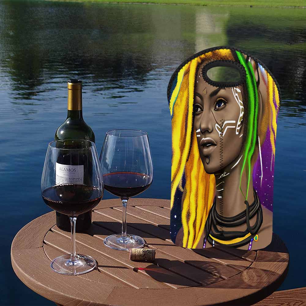 Dreads & Braids, 2 bottle wine bag, picnic or gift, african tribalgirlz Fulangiara 1