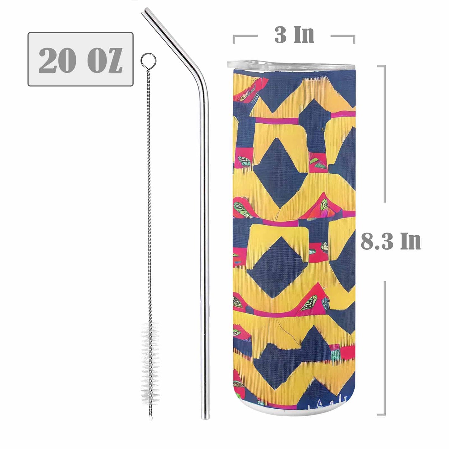 African Art, tall stainless steel insulated tumbler, travel mug, design 35