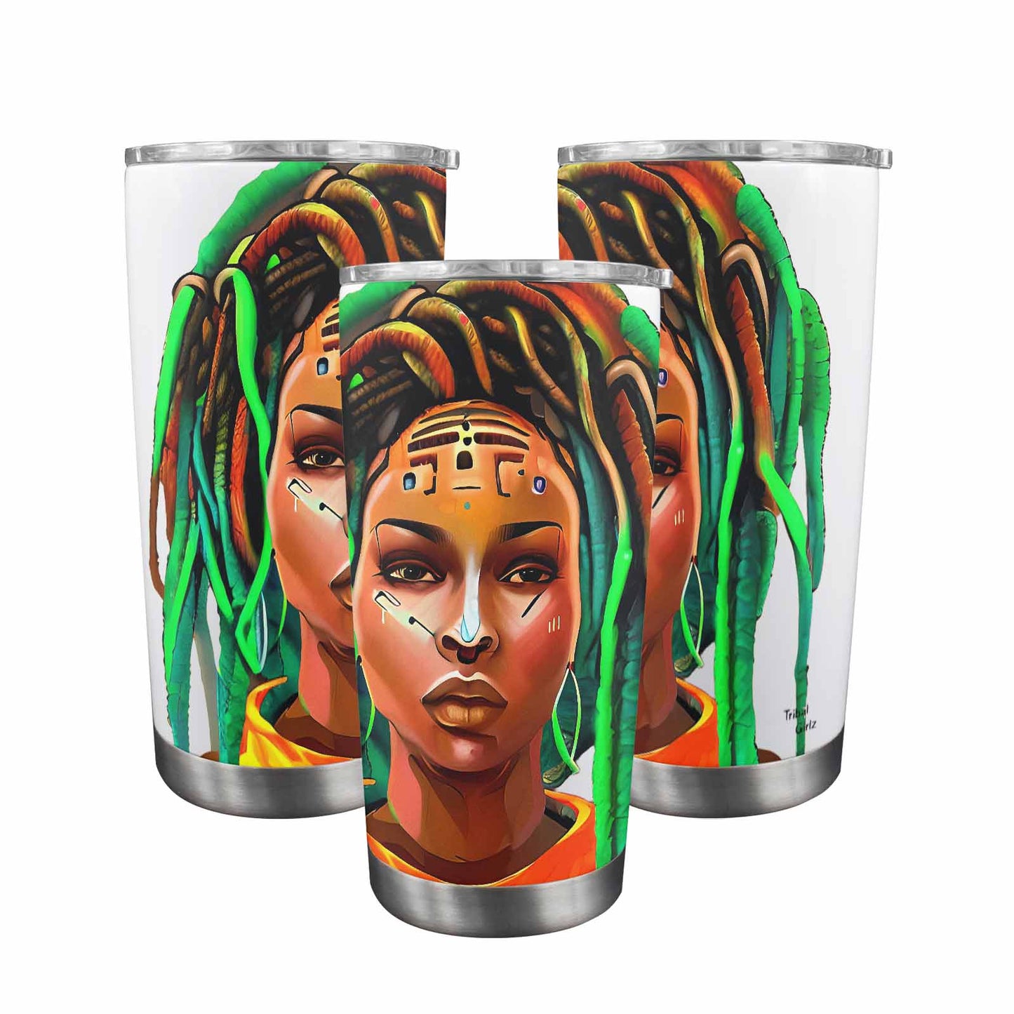 Dreads & Braids, Transparent Tumbler, mug, african tribal, outline BL, Fulangiara 48