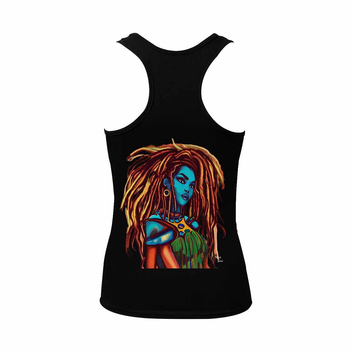 Dreads & Braids, BLACK tank top, cotton, african tribal, outline WL, Fulangiara 30