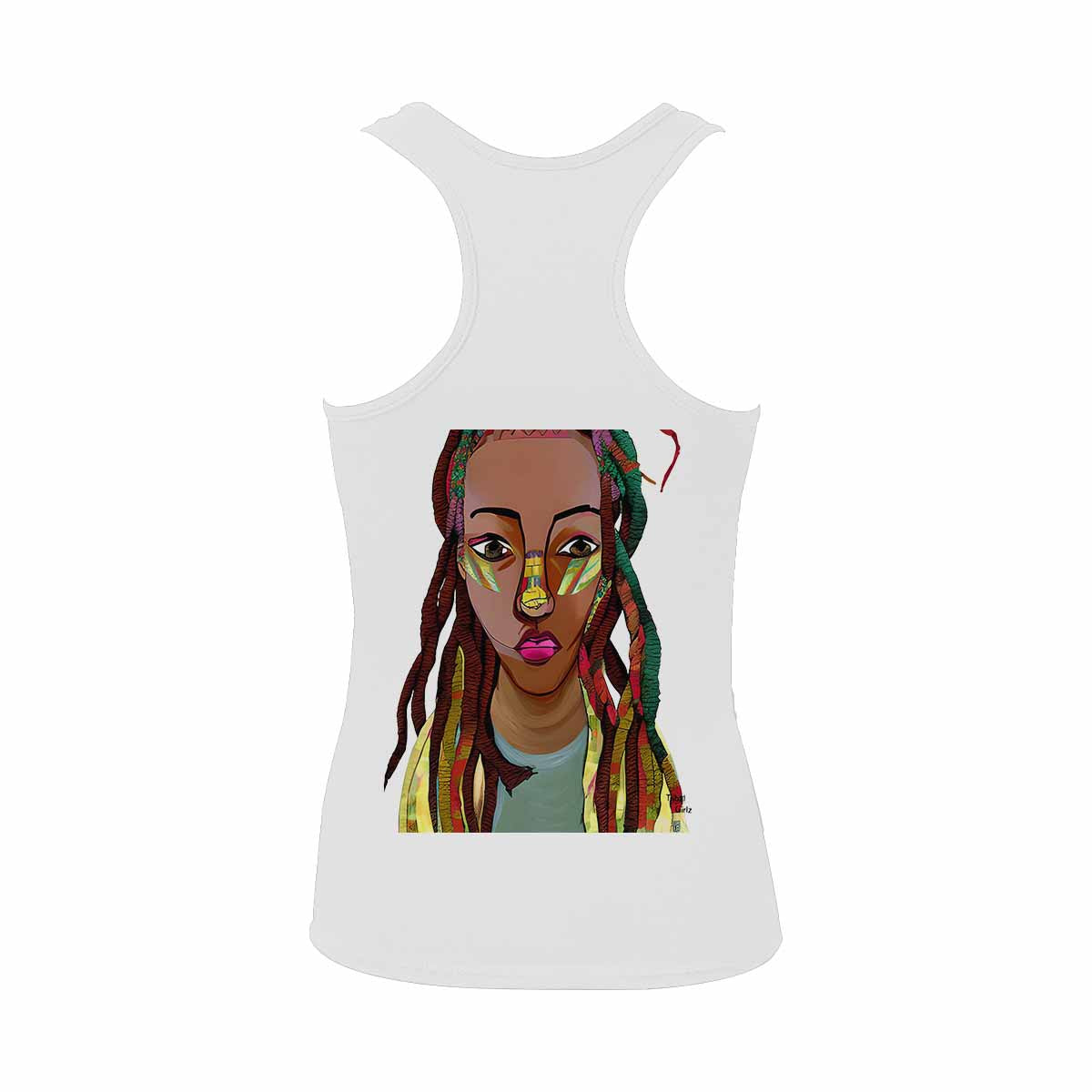 Dreads & Braids, WHITE tank top, cotton, african tribal, outline BL, Fulangiara 26