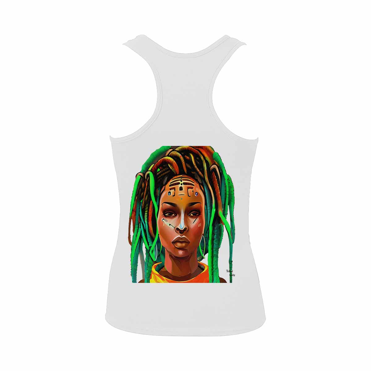 Dreads & Braids, WHITE tank top, cotton, african tribal, outline BL, Fulangiara 48