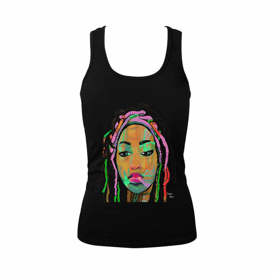 Dreads & Braids, BLACK tank top, cotton, african tribal, outline WL, Fulangiara 3