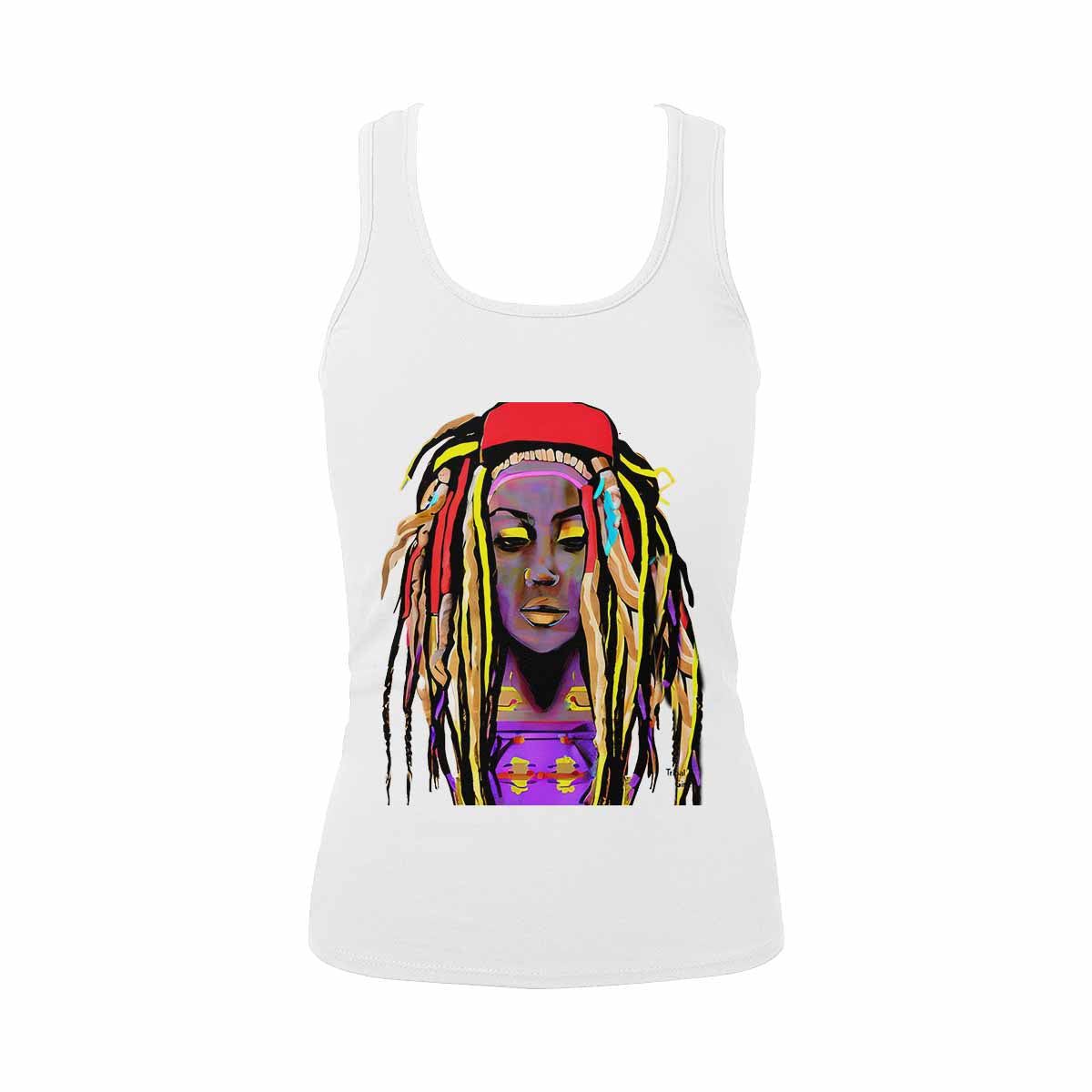 Dreads & Braids, WHITE tank top, cotton, african tribal, outline BL, Fulangiara 14