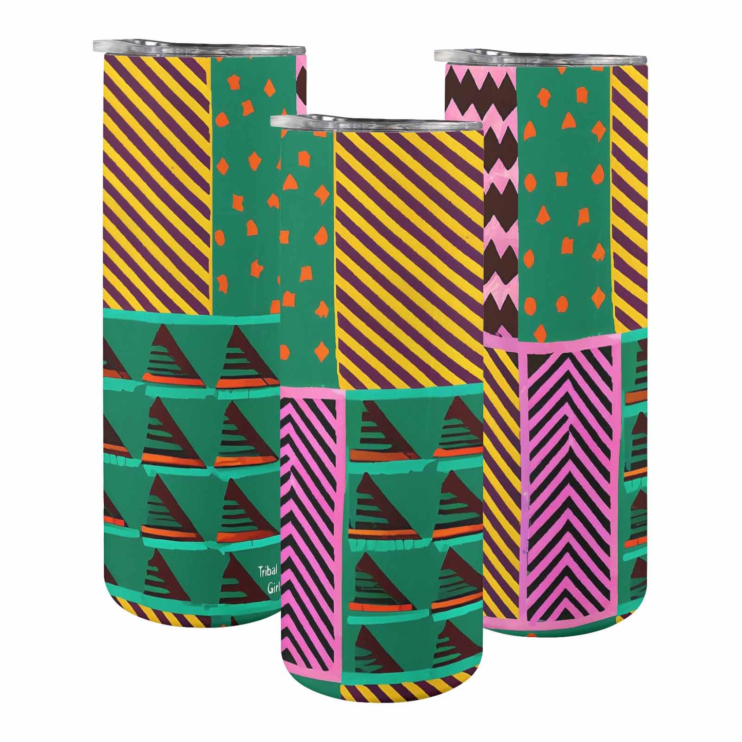 African Art, tall stainless steel insulated tumbler, travel mug, design 21