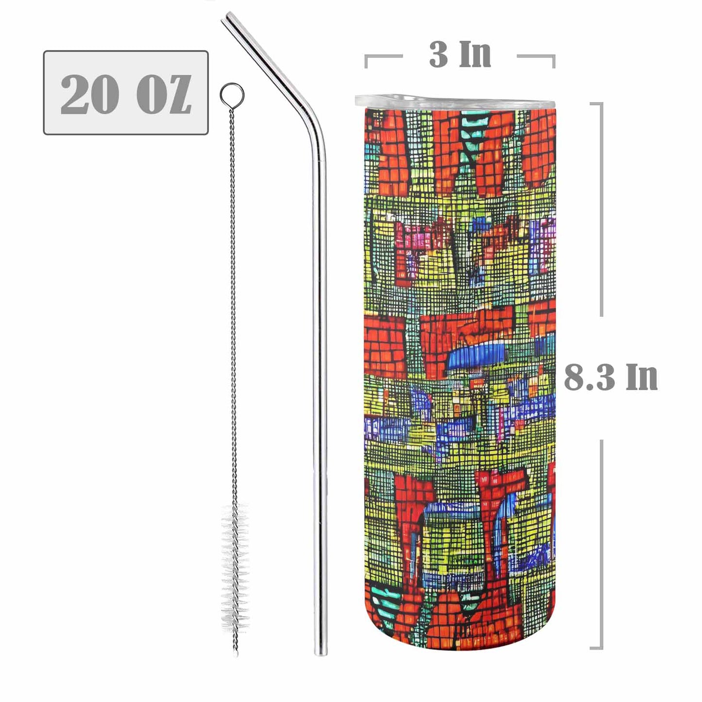 African Art, tall stainless steel insulated tumbler, travel mug, design 22