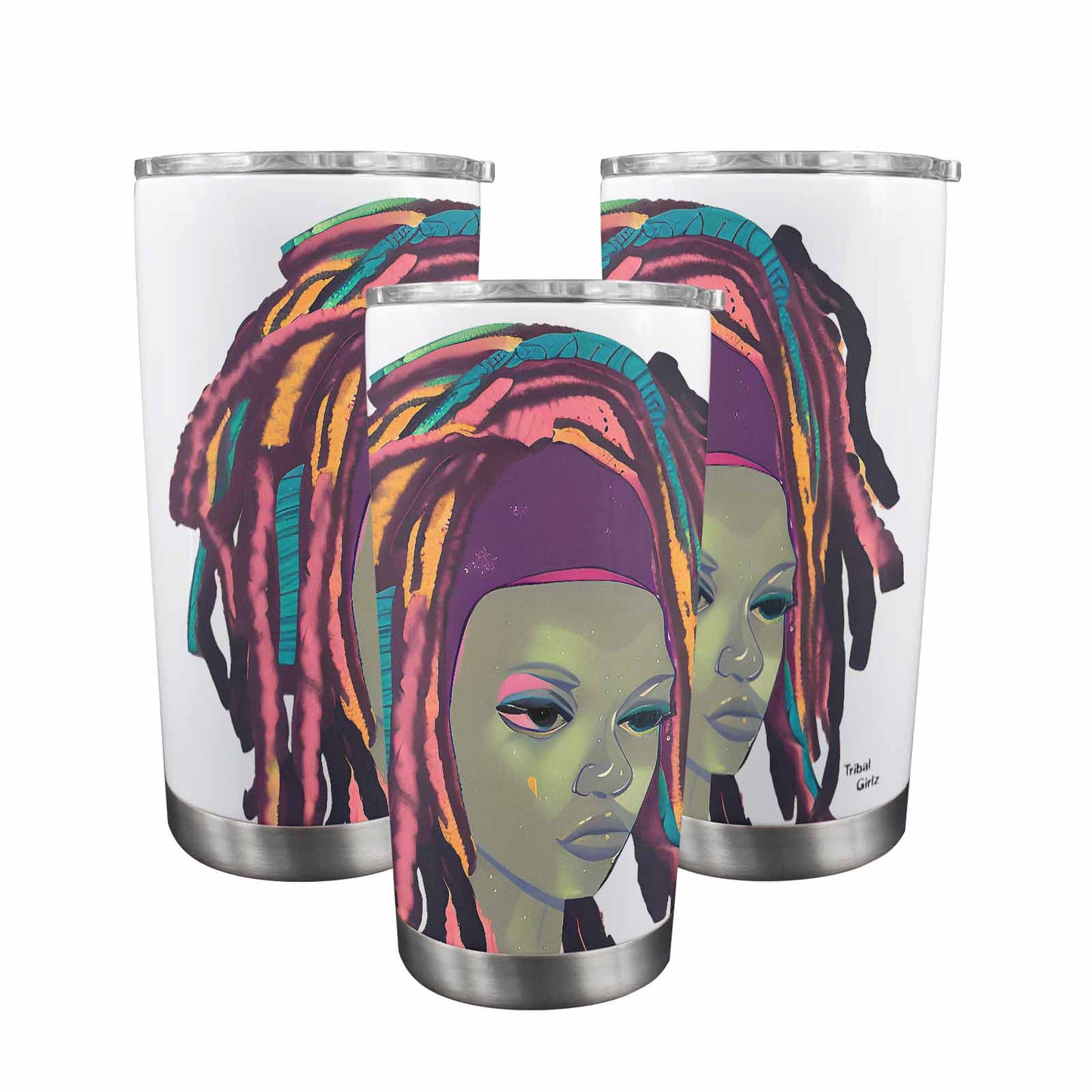 Dreads & Braids, Transparent Tumbler, mug, african tribal, outline BL, Fulangiara 9