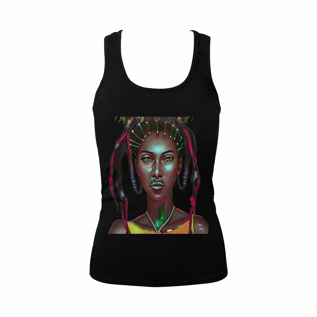 Dreads & Braids, BLACK tank top, cotton, african tribal, outline MCL, Fulangiara 31