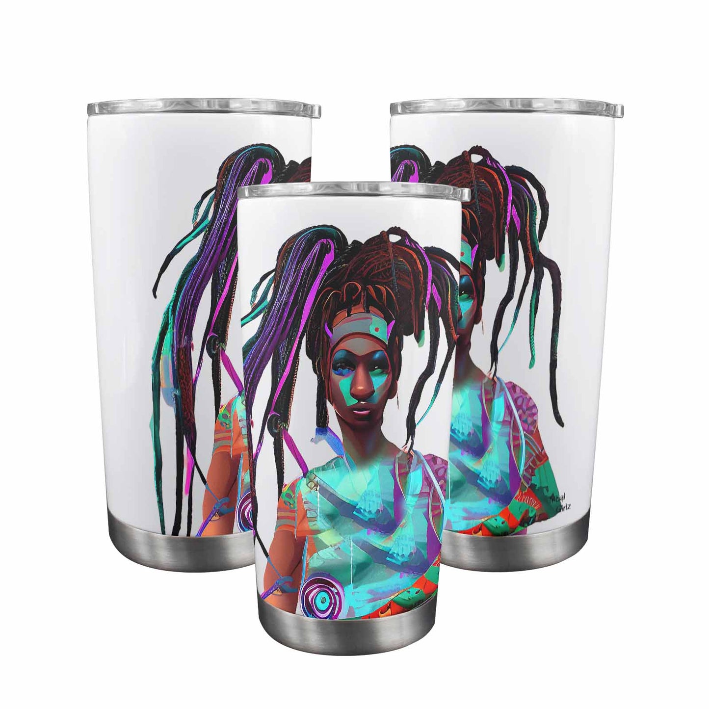 Dreads & Braids, Transparent Tumbler, mug, african tribal, outline BL, Fulangiara 32