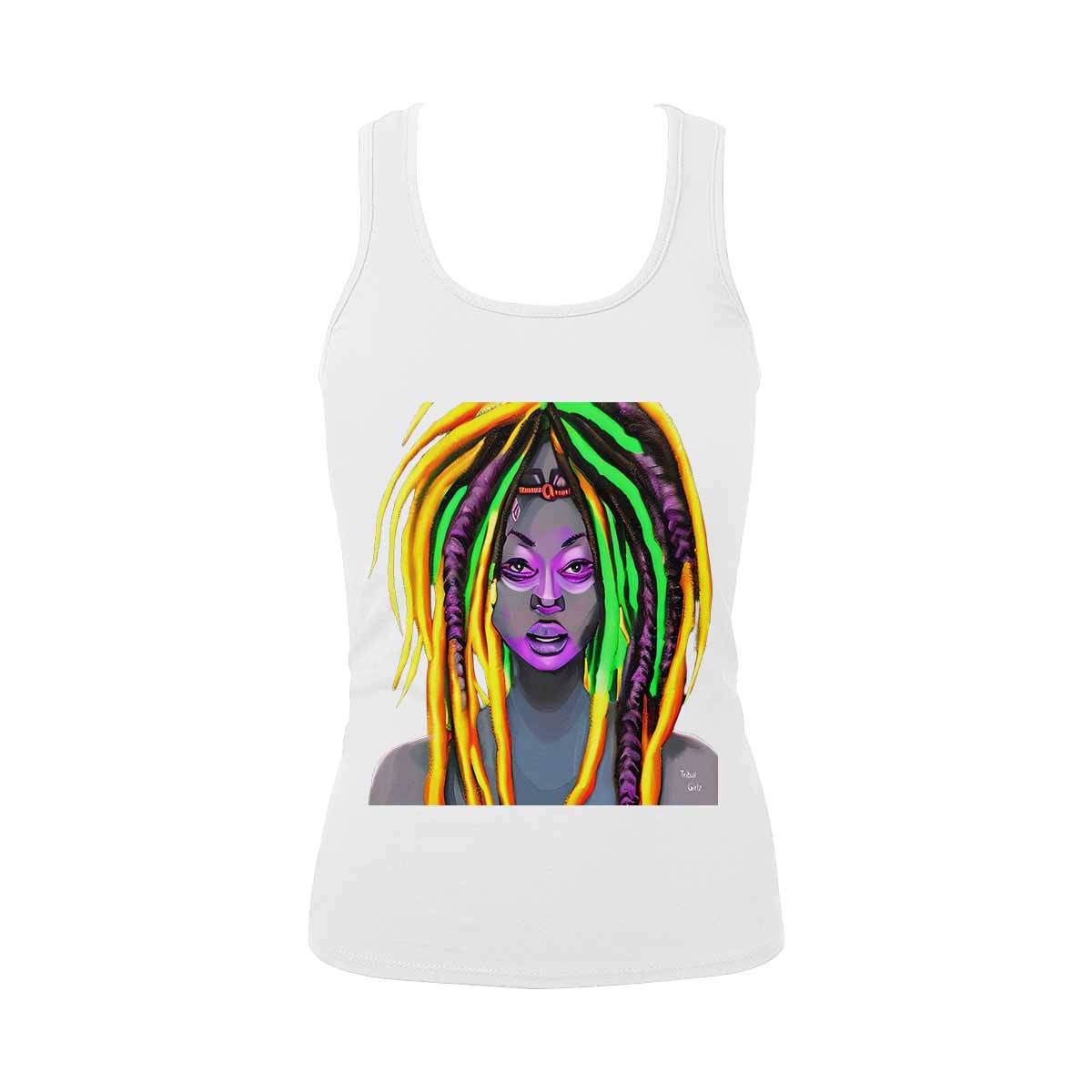 Dreads & Braids, WHITE tank top, cotton, african tribal, outline MCL, Fulangiara 28