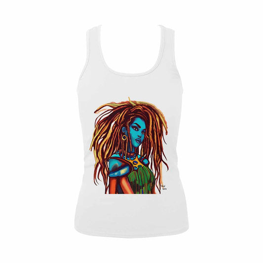 Dreads & Braids, WHITE tank top, cotton, african tribal, outline BL, Fulangiara 30