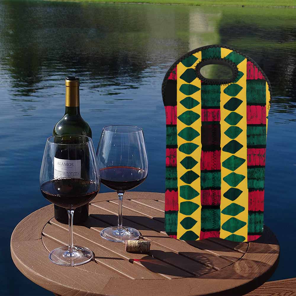 African Art, chic 2 bottle wine bag, design 14