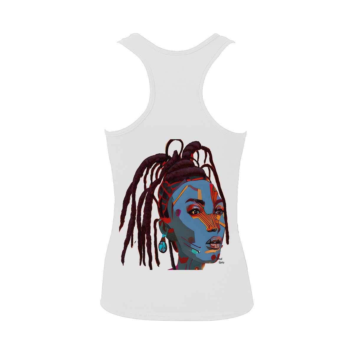 Dreads & Braids, WHITE tank top, cotton, african tribal, outline BL, Fulangiara 23