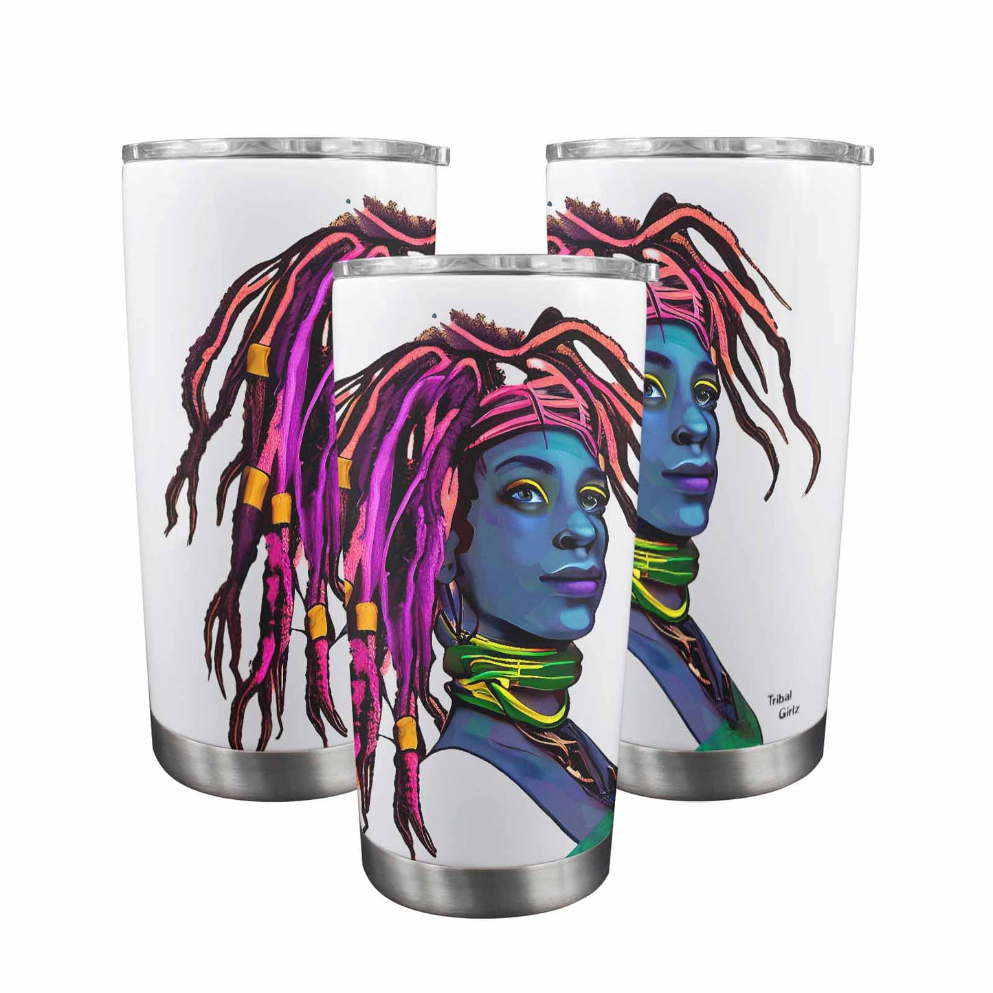 Dreads & Braids, Transparent Tumbler, mug, african tribal, outline BL, Fulangiara 10