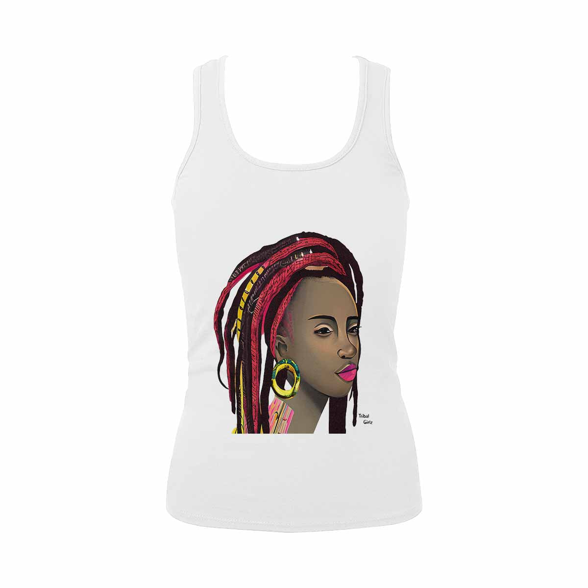 Dreads & Braids, WHITE tank top, cotton, african tribal, outline BL, Fulangiara 4