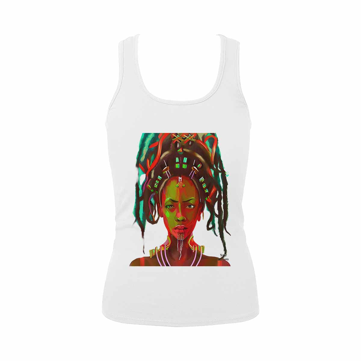 Dreads & Braids, WHITE tank top, cotton, african tribal, outline BL, Fulangiara 39